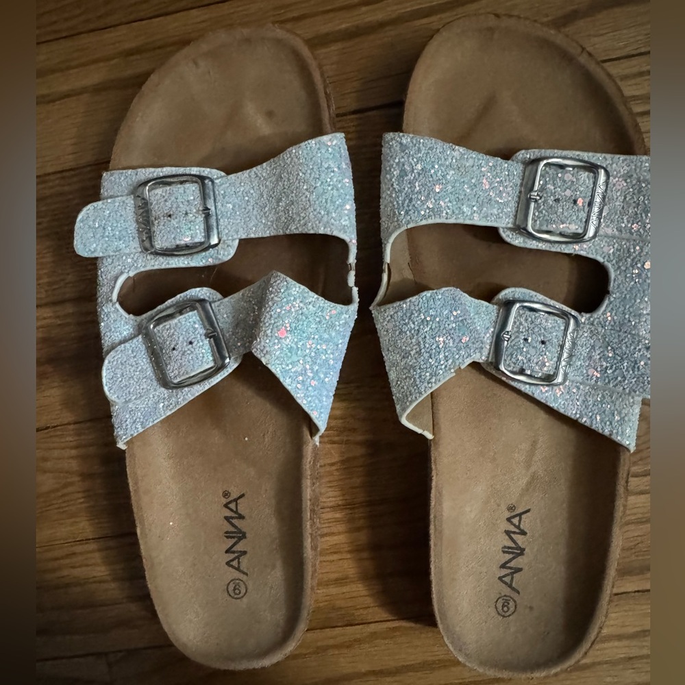 White Sparkle Sandals with Buckle Straps